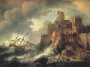BACKHUYSEN, Ludolf Shipwreck by the Coastal Cliffs painting